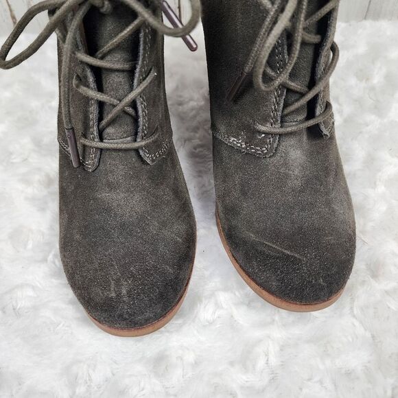 Toms Lunata Lace Up Snkle Booties Olive Green Suede Size 5 - Picture 5 of 9